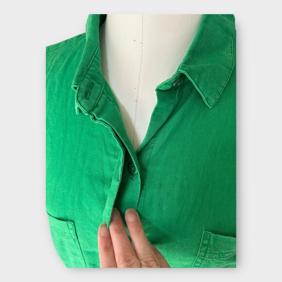 YFB Young Fabulous & Broke Green Linen Shirt Dress Women's Small Boho Beachy - Picture 9 of 12